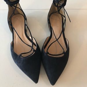 Navy Suede J.Crew  Ankle Wrap Pointed To Flats 7